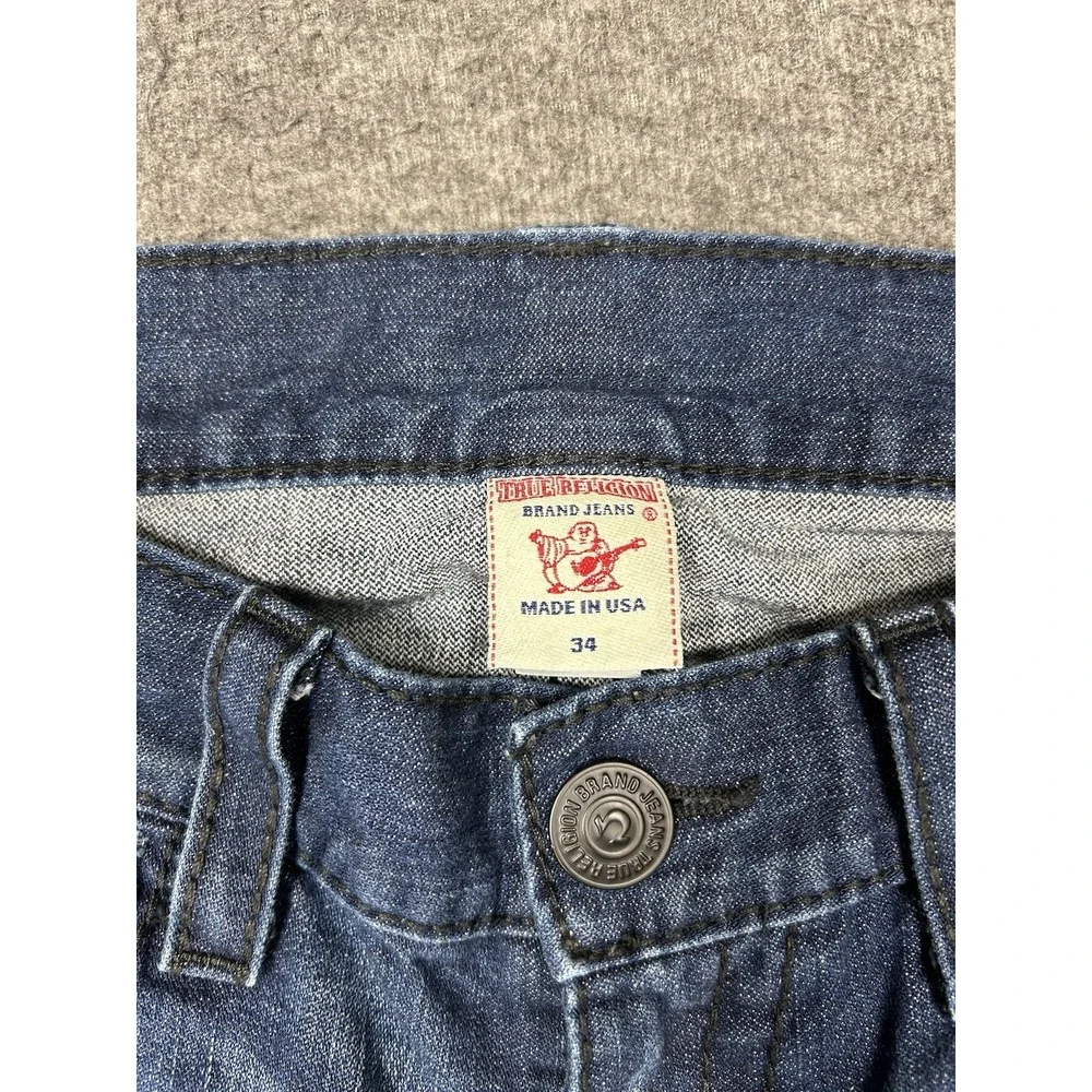 True Religion Jeans Mens 34x34 Ricky Big T Thick Stitch Flap Pocket whiskers USA
